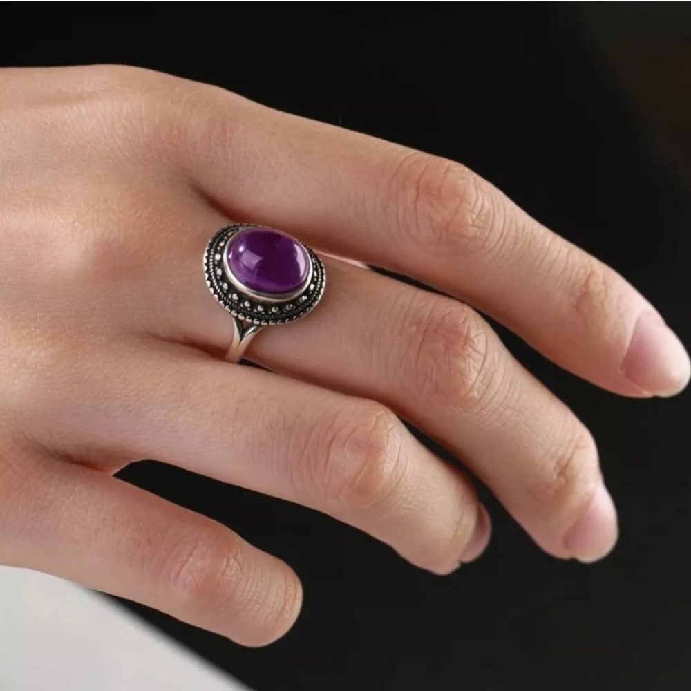 Amethyst Light Purple 925 Sterling Silver Size-6 Vintage Style (Unisex)